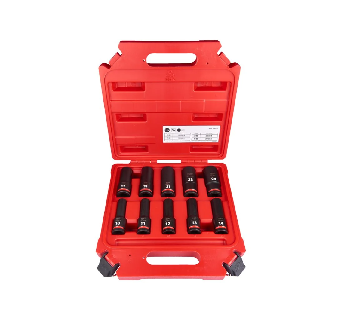 Milwaukee - 1/2" Impact socket set deep, 10 pcs - 4932480457
