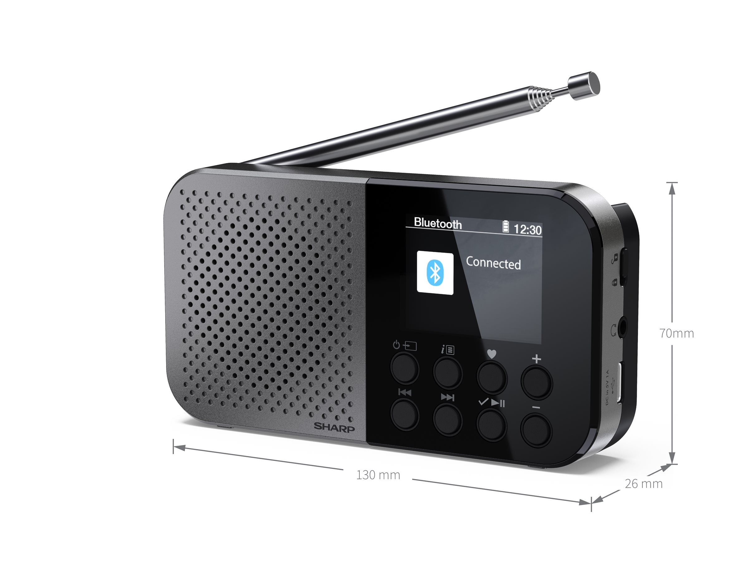 Sharp OSAKA Pocket/Handheld Portable Digital Radio - DR-P520(GY) - Bluetooth