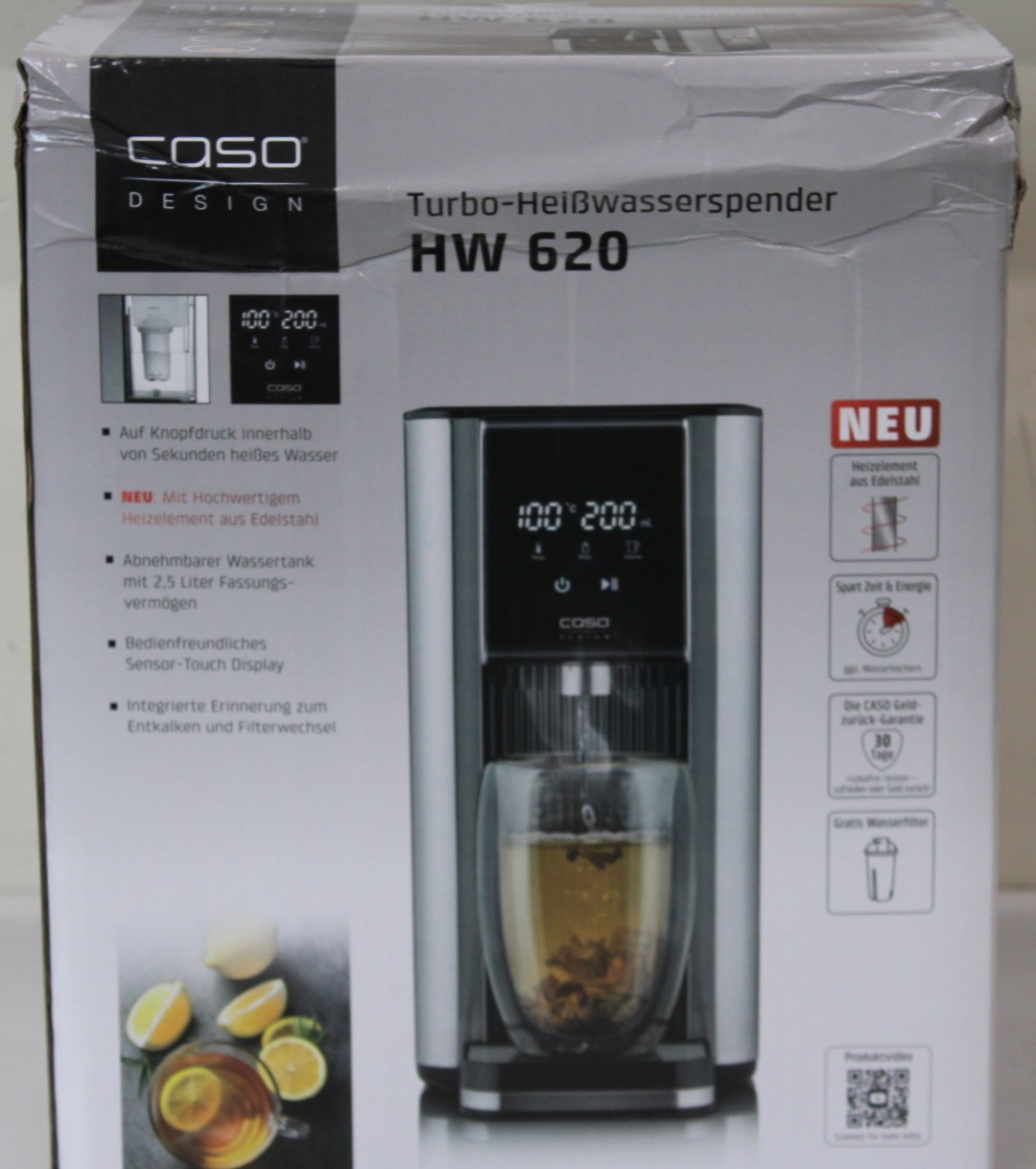 SALE OUT. Caso Turbo hot water dispenser - HW 620 - Water Dispenser - 2600 W - 2.5 L - Plastic/Stainless Steel - Black/Stainless Steel - DAMAGED  PACKAGING