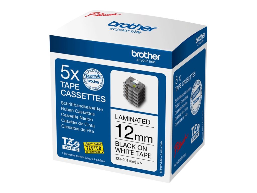 Brother TZE231M5 - Black on white - Laminated tape - 1.2 cm x 8 m