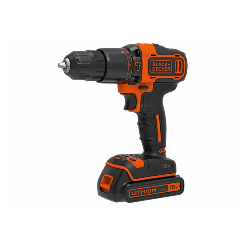 BLACK & DECKER Cordless Drill/Driver - BDCHD18KB-QW - 18 V - 2x1.5 Ah - Li-Ion