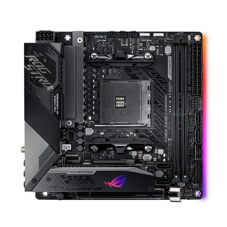 Asus ROG STRIX X570-I GAMING - Processor family AMD - Processor socket AM4 - DDR4 - Supported hard disk drive interfaces SATA, M.2 - Number of SATA connectors 4