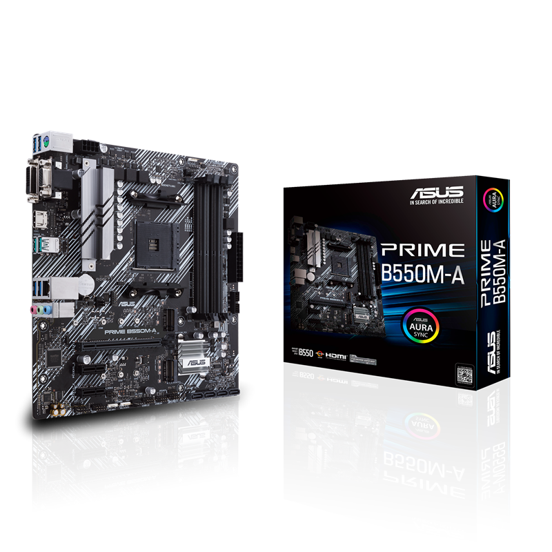 Asus - PRIME B550M-A - Processor family AMD - Processor socket AM4 - DDR4 - Memory slots 4 - Supported hard disk drive interfaces M.2, SATA - Number of SATA connectors 4 - Chipset AMD B - Micro ATX