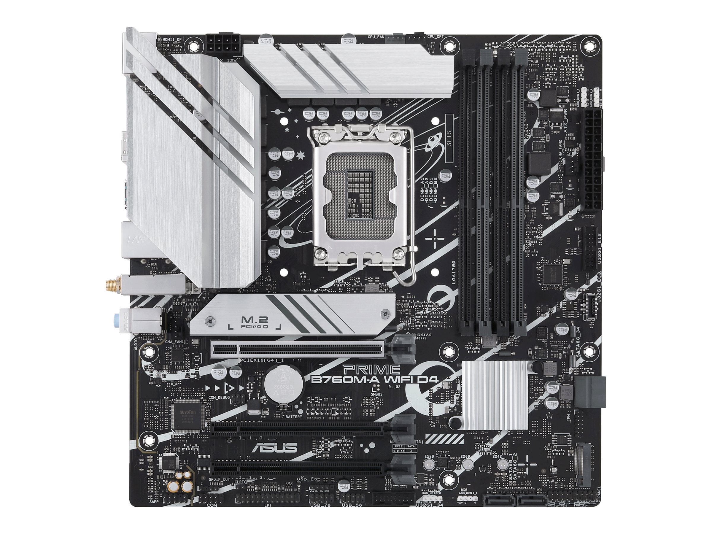 Asus - PRIME B760M-A WIFI D4 - Processor family Intel - Processor socket LGA1700 - DDR4 DIMM - Supported hard disk drive interfaces SATA, M.2 - Number of SATA connectors 4