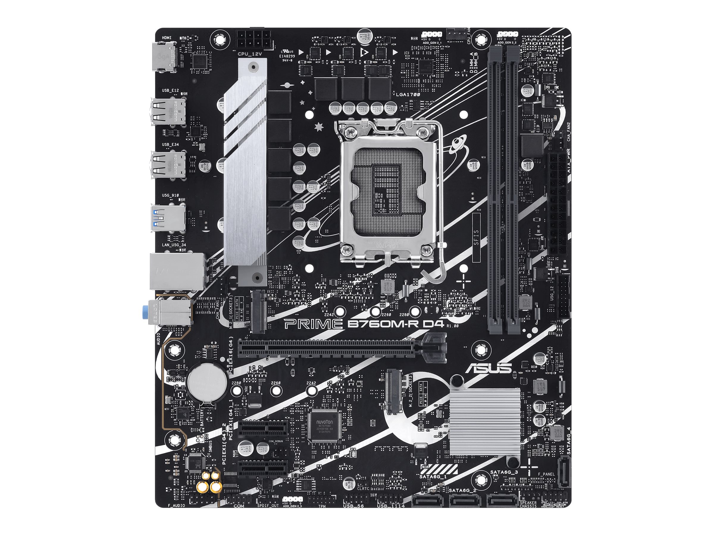 Asus PRIME B760M-R D4 - Processor family Intel - Processor socket LGA1700 - Number of SATA connectors 4