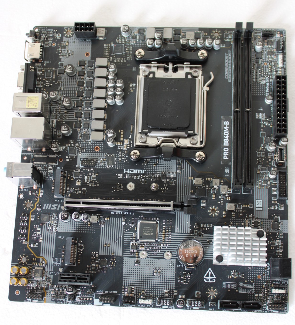 SALE OUT. MSI PRO B840M-B - Processor family AMD - Processor socket AM5 - DDR5 - Supported hard disk drive interfaces M.2, SATA - Number of SATA connectors 4 - USED, REFURBISHED, WITHOUT ACCESSORIES, ONLY BACK PANEL INCLUDED