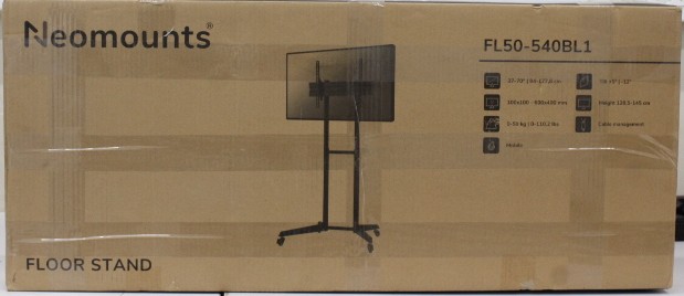 SALE OUT. Neomounts FL50-540BL1 TV trolley - 37-70" - max 50 kg - manual h 128,5-145 cm - VESA 100x100-600x400 - black - Neomounts Floor stand - FL50-540BL1 TV trolley - Adjustable Height, Tilt - 37-70 " - Maximum weight (capacity) 50 kg - UNPACKED