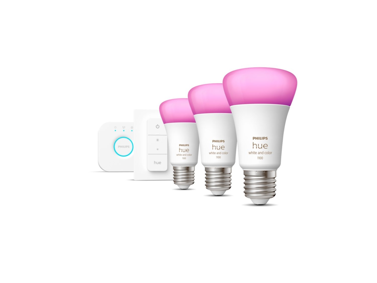Hue WCA Starter Kit 9W A60 E27, 3pcs, Bridge, Switch - E27 - 9 W - RGBW 2000-6500K - Bluetooth and Zigbee
