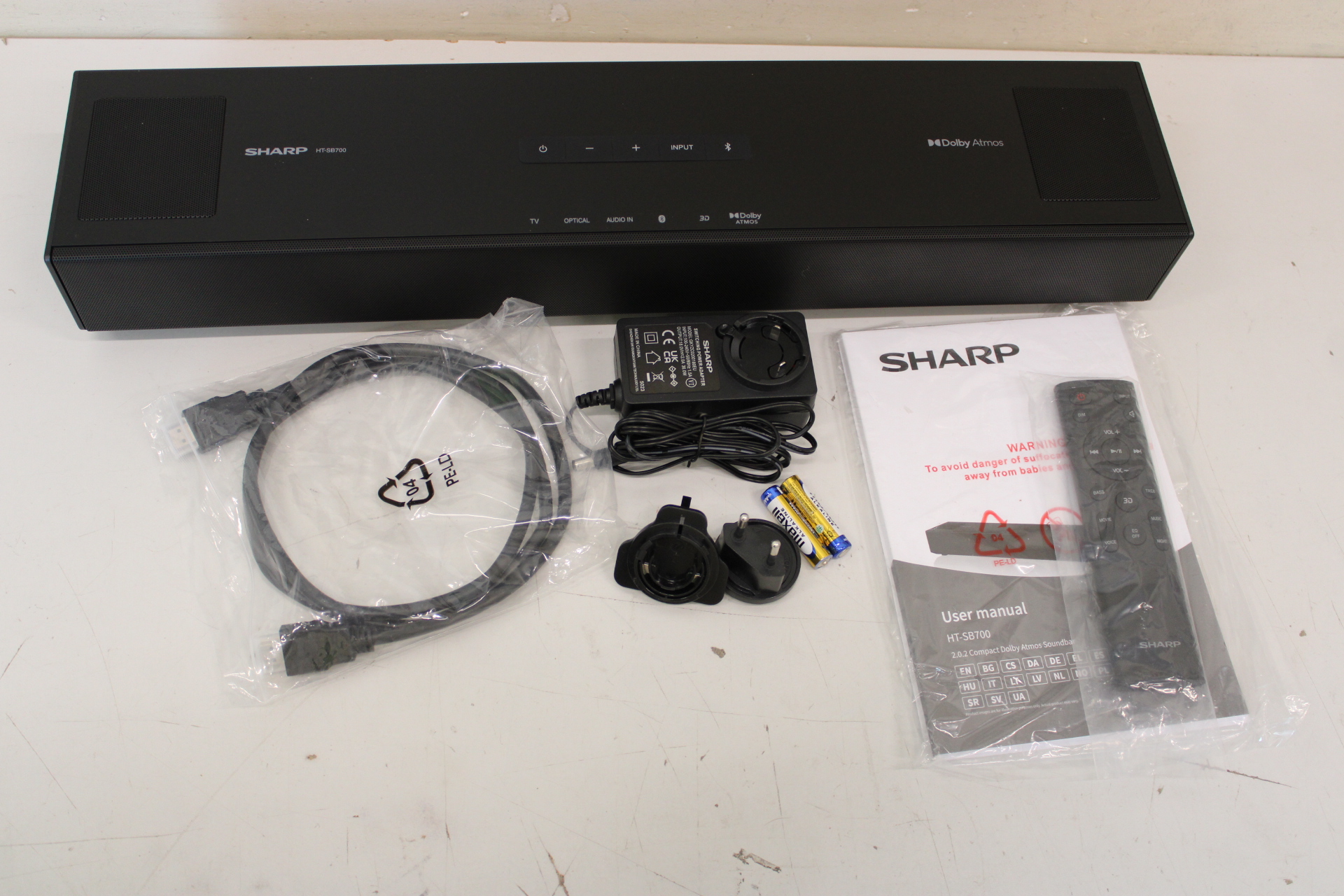 SALE OUT. - Sharp - 2.0.2 Compact Dolby Atmos Soundbar - HT-SB700 - 140 W - DEMO - Bluetooth - Black - Wireless connection