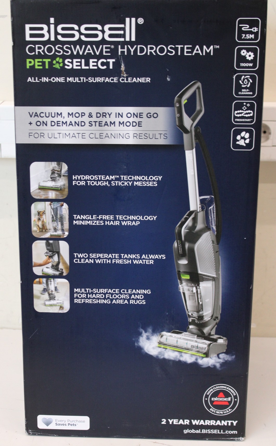 SALE OUT. Bissell All-in one Multi-Surface Cleaner - 3527N Crosswave HydroSteam Pet Select - Corded operating - Washing function - 1100 W - N/A V - Titanium/Black/Silver/Lime - Warranty 24 month(s) - UNPACKED, SCRATCHES, MISSING INNER PACKAGING