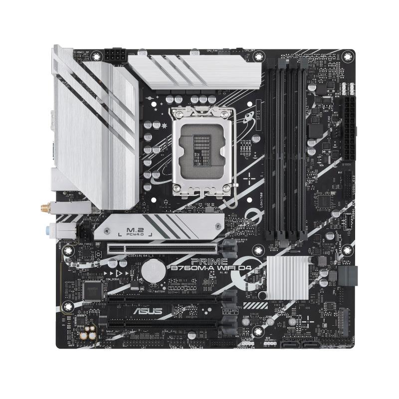 Mainboard|ASUS|Intel B760 Express|LGA1700|Micro-ATX|Memory DDR4|Memory slots 4|3xPCI-Express 4.0 16x|2xM.2|2xHDMI|1xDisplayPort|4xUSB 2.0|2xUSB 3.2|1xPS/2|1xRJ45|3xAudio port|PRIMEB760M-AWIFID4