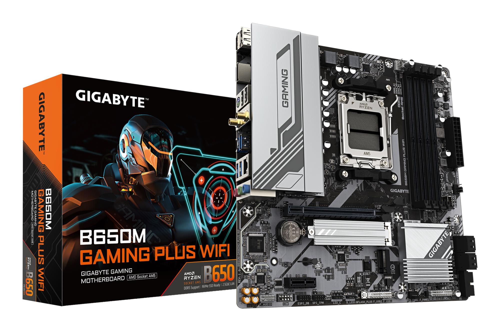 Mainboard|GIGABYTE|AMD B650|Socket AM5|micro ATX|RAM DDR5-SDRAM|4xSlots|Wi-Fi Yes|Bluetooth Yes|2xNumber of M.2 (M) slots|B650M GAMING PLUS WIFI (rev. 1.3)|B650MGAMINGPLUSWF1.3