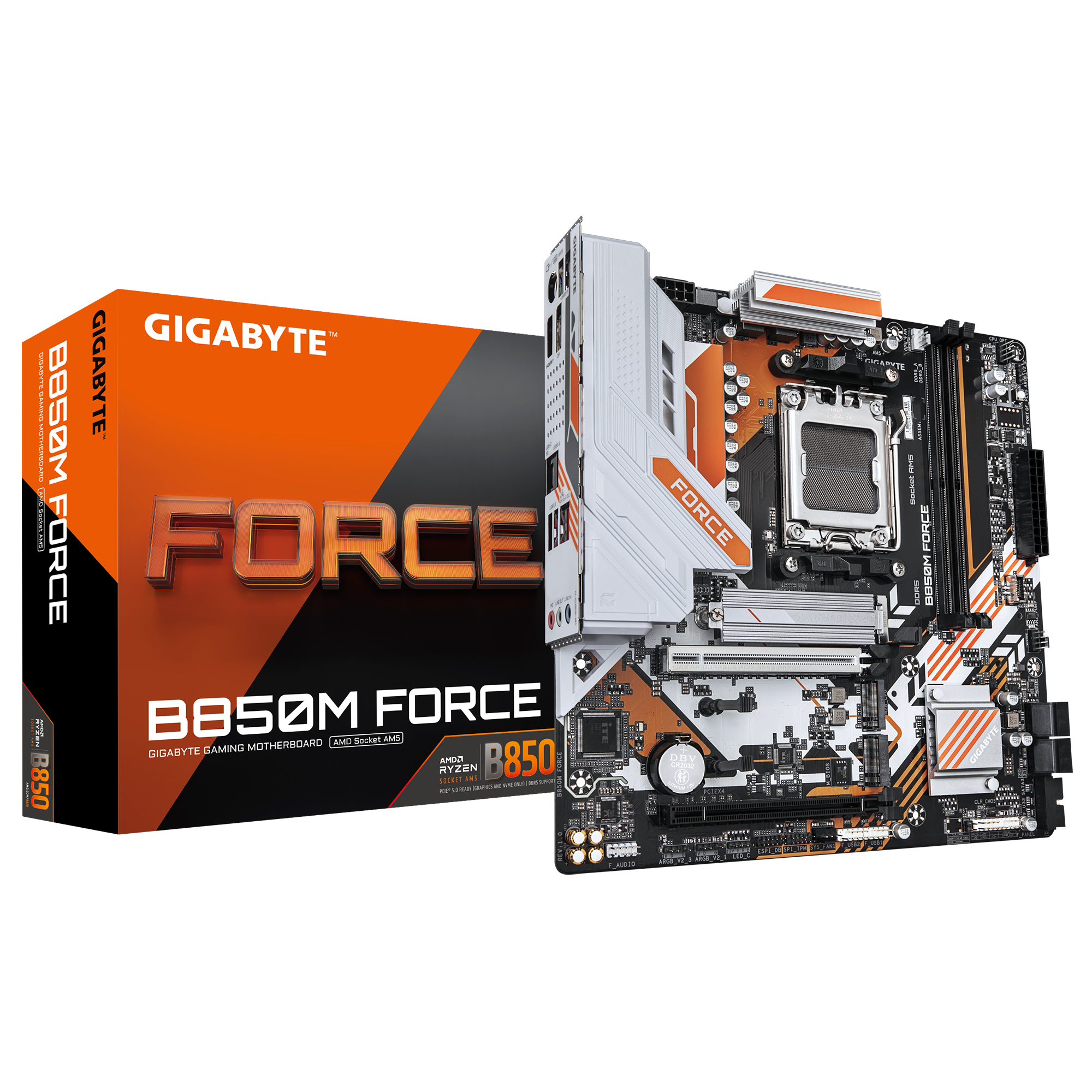 Gigabyte B850M FORCE (rev. 1.0) - Processor family AMD - Processor socket AM5 - DDR5 - Supported hard disk drive interfaces SATA, M.2 - Number of SATA connectors 4 - REFURBISHED, WITHOUT ORIGINAL PACKAGING AND ACCESSORIES, ONLY BACK PANEL INCLUDED