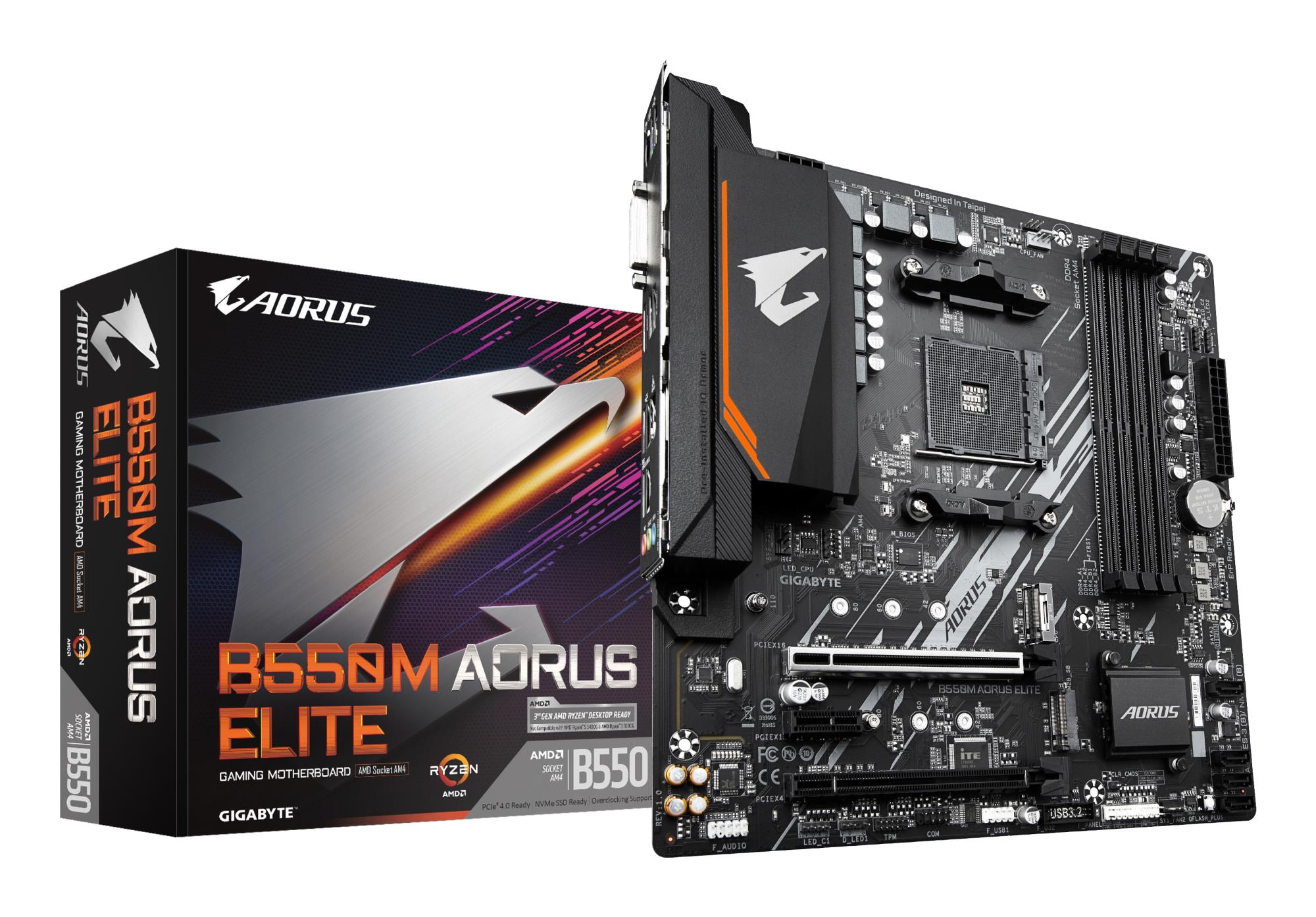 Mainboard|GIGABYTE|AMD B550|Socket AM4|micro ATX|RAM DDR4-SDRAM|4xSlots|2xNumber of M.2 (M) slots|B550M AORUS ELITE 1.3|B550MAORUSELITE1.3