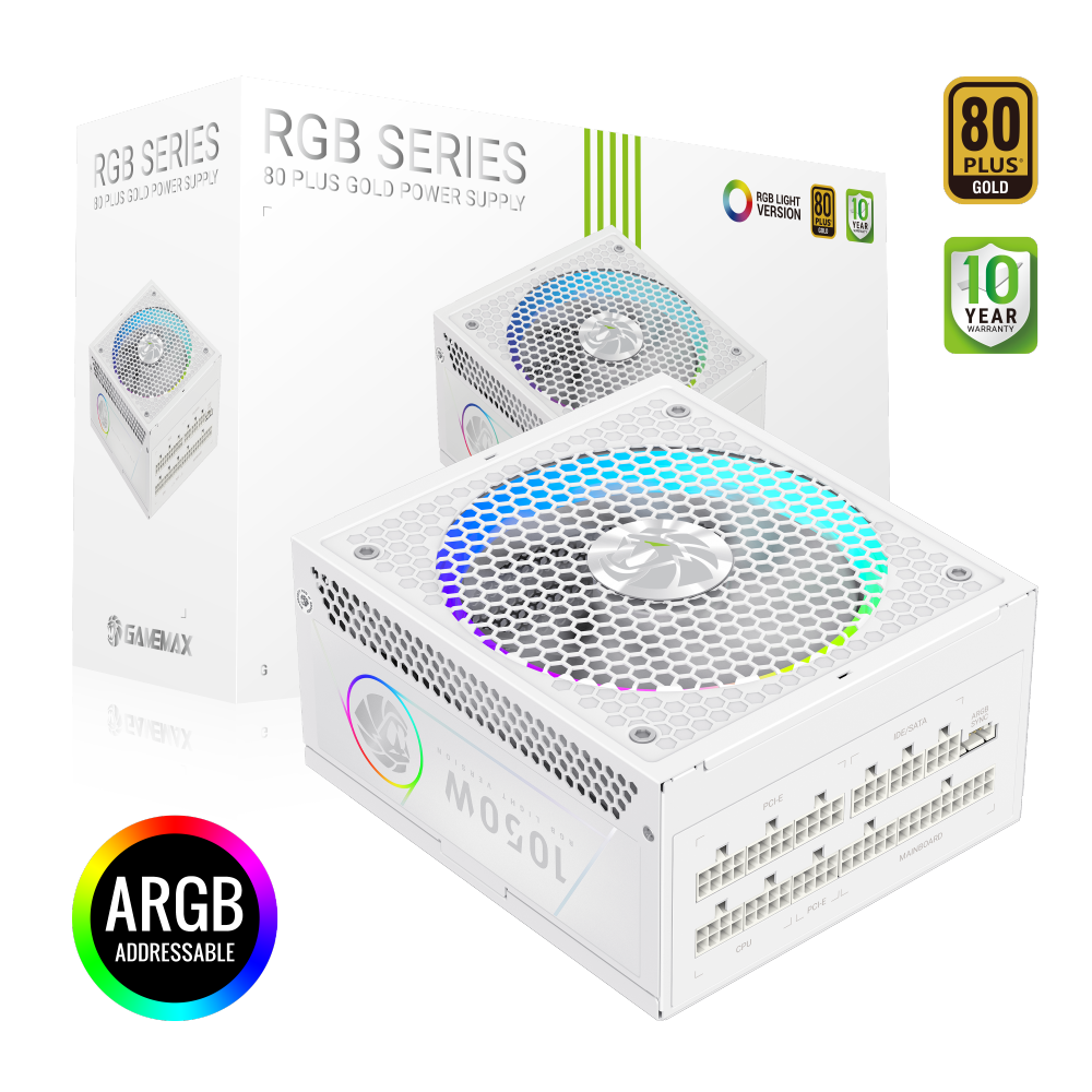 Gamemax PSU - RGB 1050G WH - 1050 W - Gold - White - Full Modular