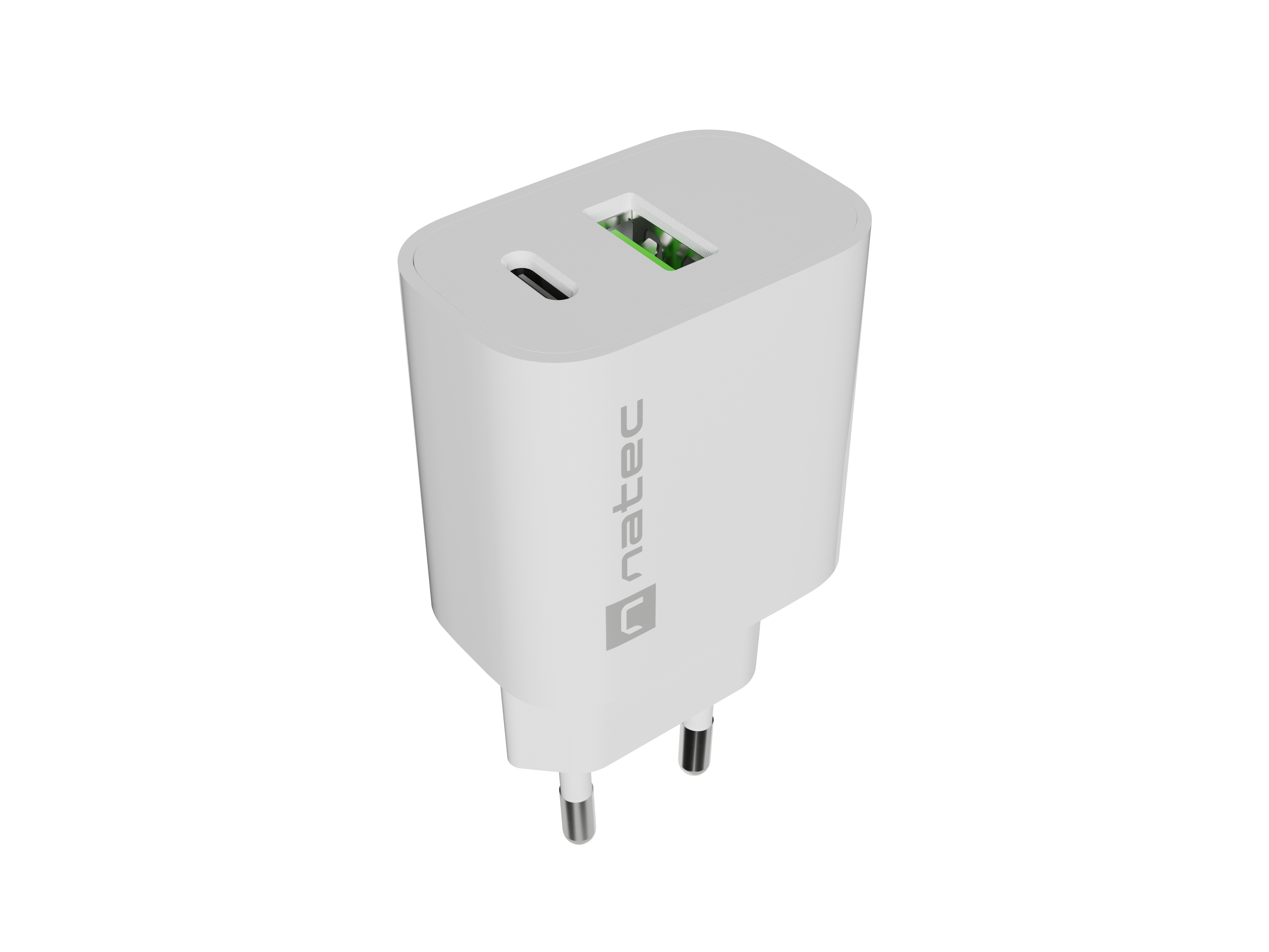 Natec Ribera USB Charger 1X USB-A + 1X USB-C 20W, White