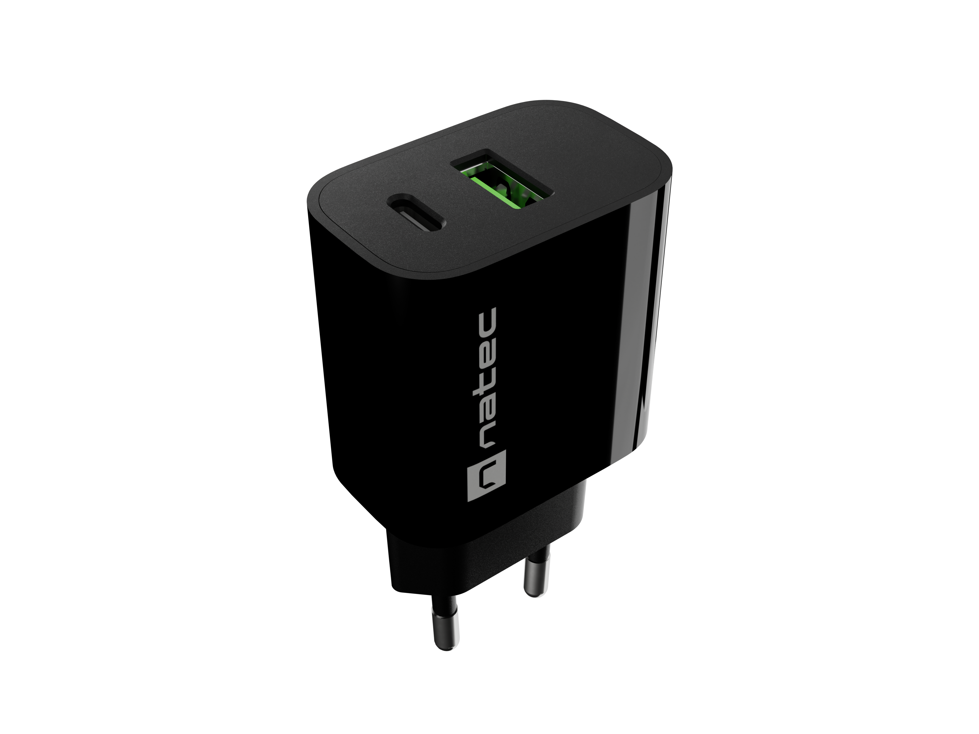 Natec Ribera USB Charger 1X USB-A + 1X USB-C 20W, Black