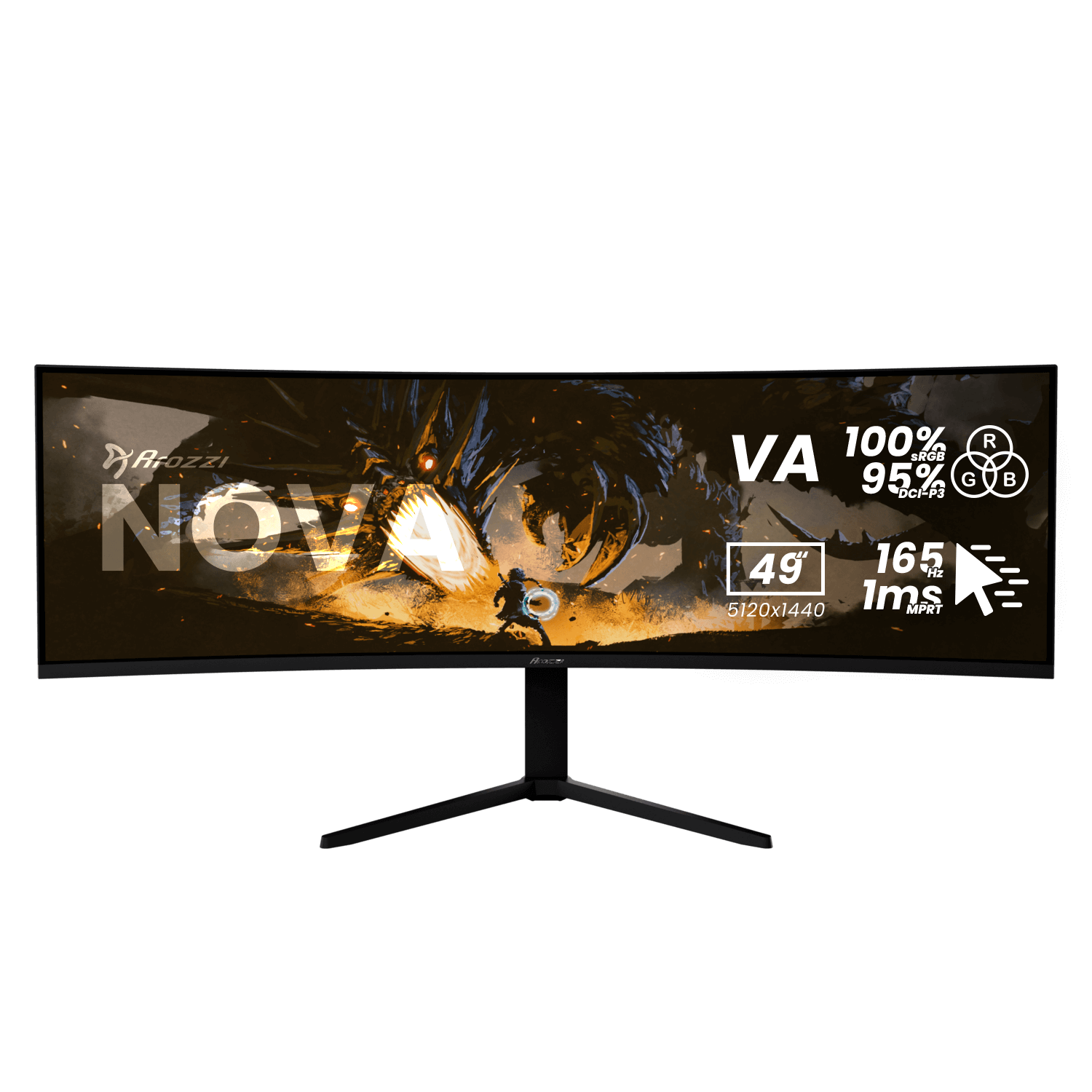 Arozzi - Nova - 49 " - VA - 32:9 - 165 Hz - 4 ms - 5120 x 1440 pixels - 350 cd/m² - HDMI ports quantity 2 - Black