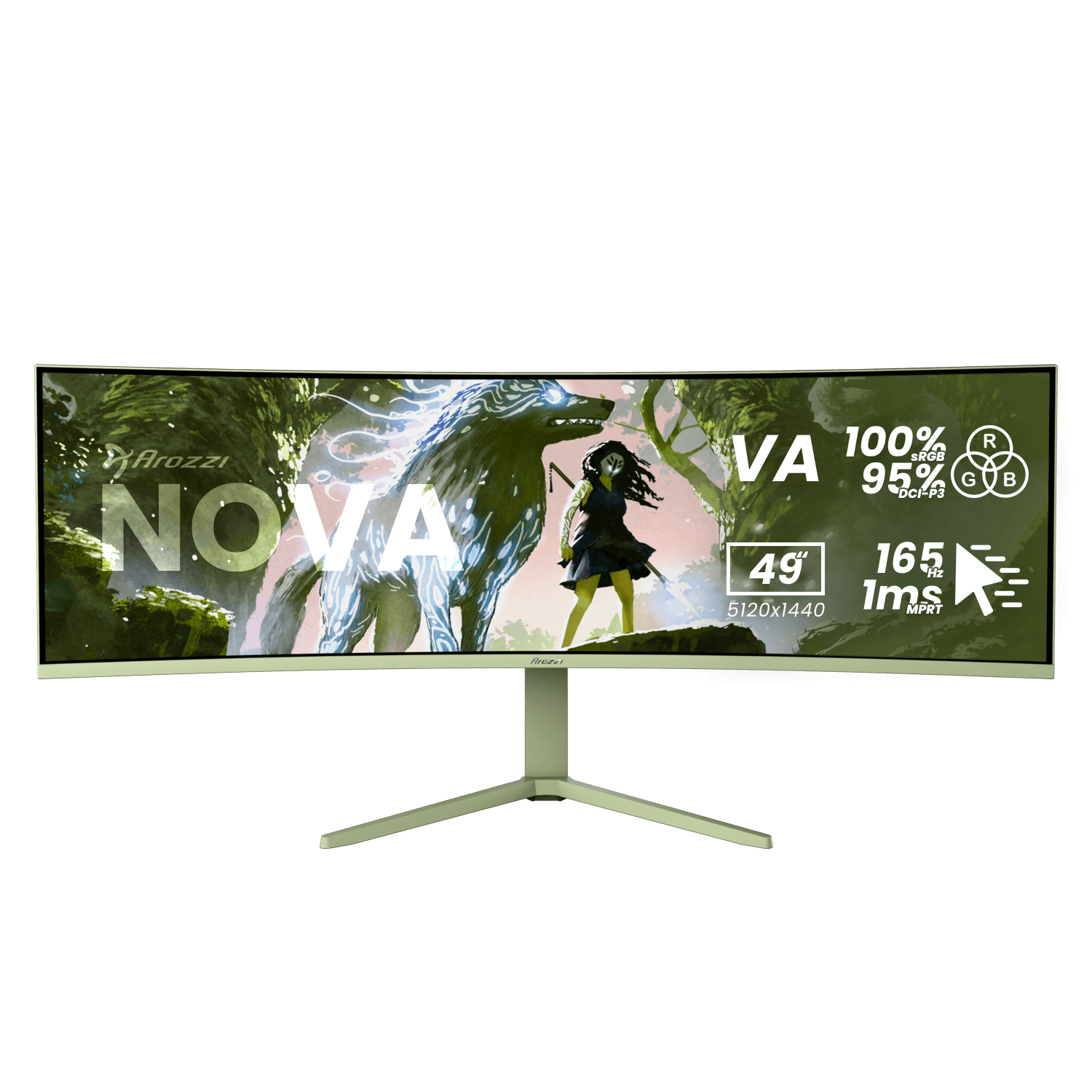 Arozzi - Nova - 49 " - VA - 32:9 - 165 Hz - 4 ms - 5120 x 1440 pixels - 350 cd/m² - HDMI ports quantity 2 - Forest Green