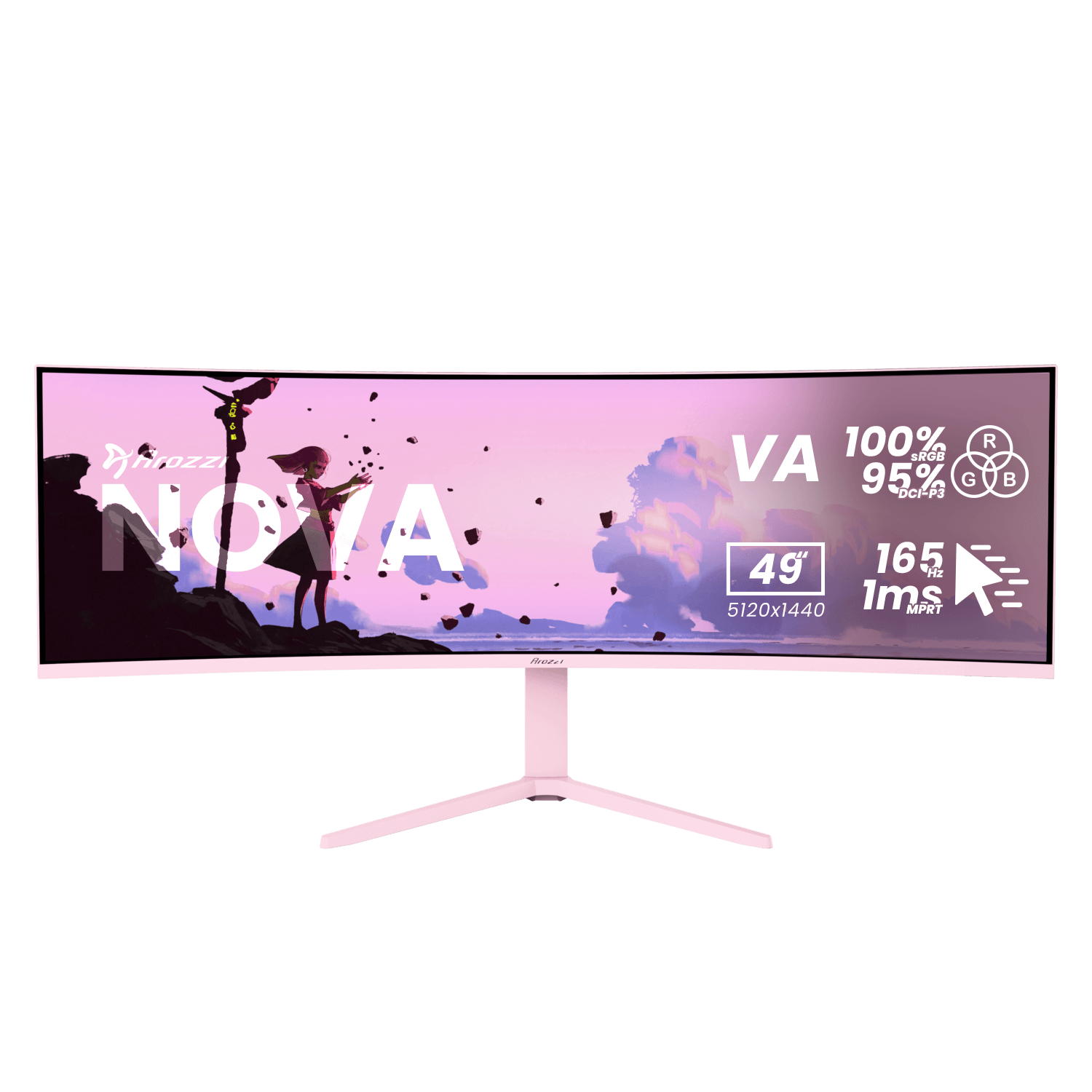 Arozzi - Nova - 49 " - VA - 32:9 - 165 Hz - 4 ms - 5120 x 1440 pixels - 350 cd/m² - HDMI ports quantity 2 - Pink
