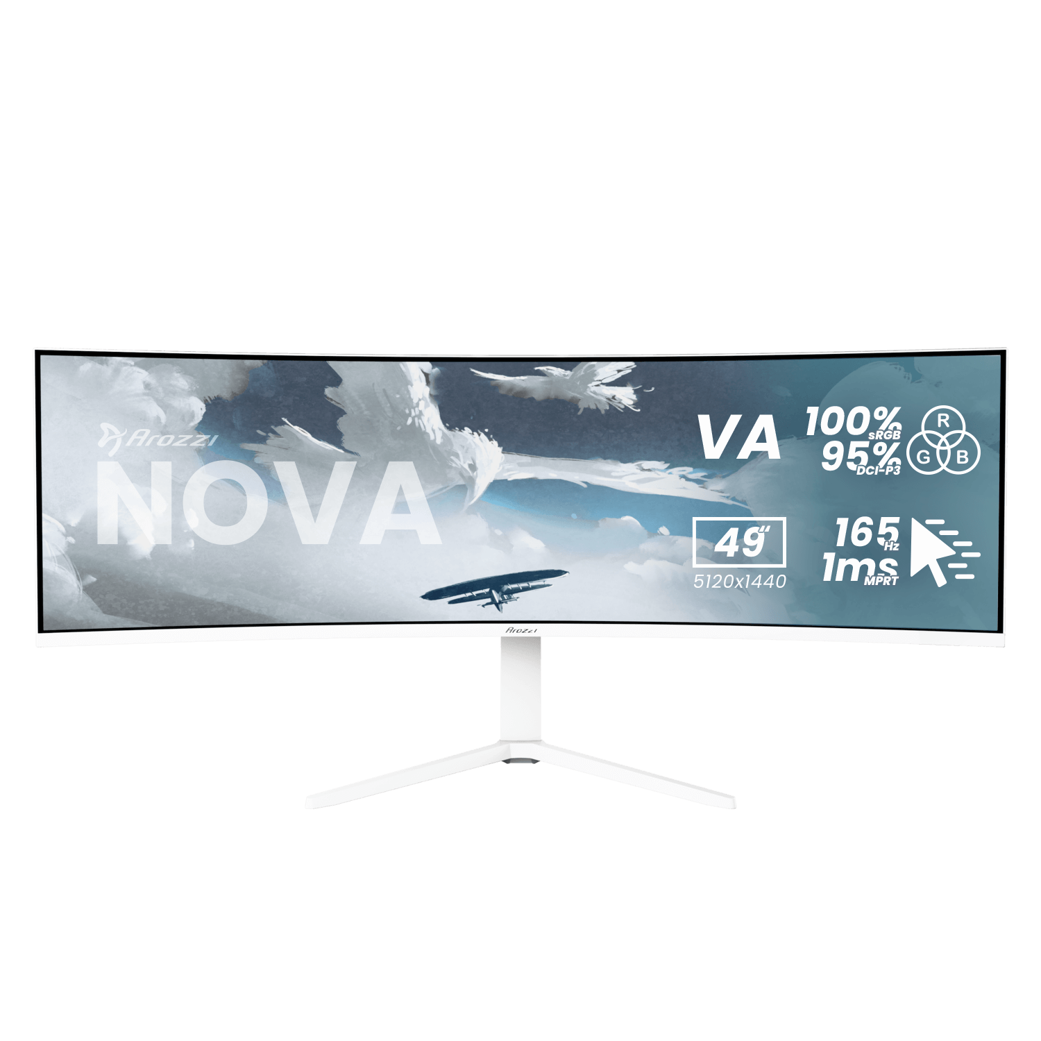 Arozzi - Nova - 49 " - VA - 32:9 - 165 Hz - 4 ms - 5120 x 1440 pixels - 350 cd/m² - HDMI ports quantity 2 - White