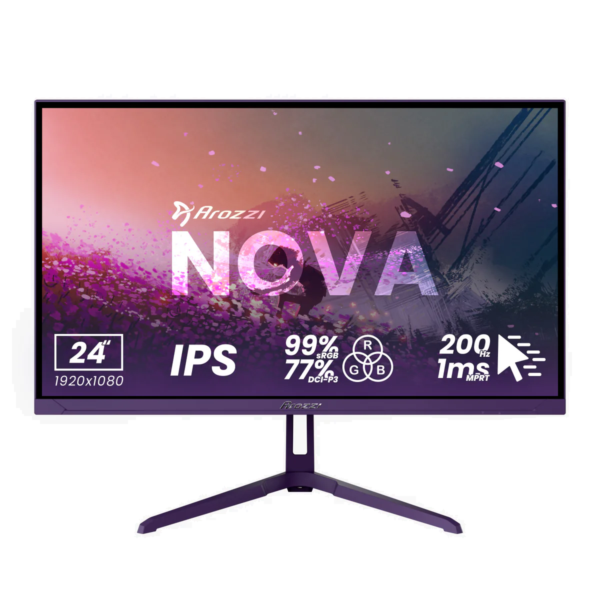 Arozzi - Nova - 24 " - IPS - FHD - 16:9 - 200 Hz - 1 ms - 1920 x 1080 pixels - 300 cd/m² - HDMI ports quantity 1 - Purple