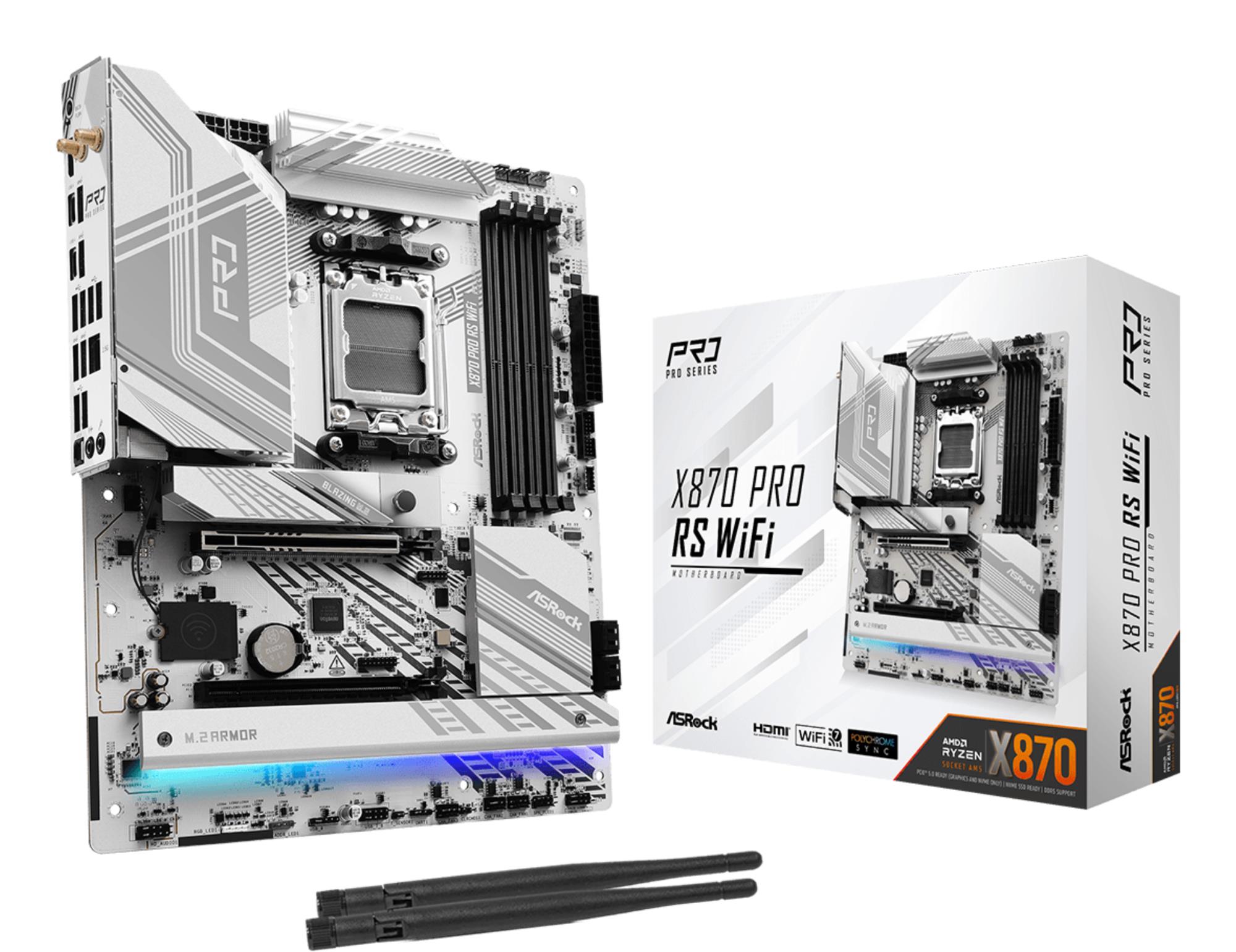 Mainboard|ASROCK|AMD X870|SAM5|ATX|Memory DDR5|Memory slots 4|1xPCI-Express 4.0 16x|1xPCI-Express 5.0 16x|4xM.2|1xHDMI|6xUSB 2.0|4xUSB 3.2|2xUSB-C|1xOptical S/PDIF|1xRJ45|2xAudio port|X870PRORSWIFI