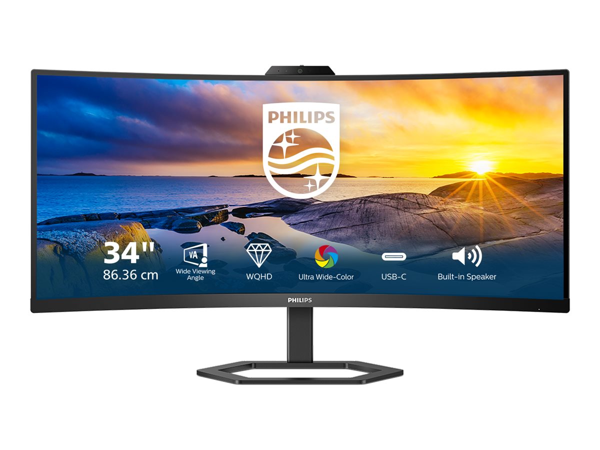 Philips - Monitor with Windows Hello Webcam - 34E1C5600HE/00 - 34 " - VA - 21:9 - 100 Hz - 4 ms - 3440 x 1440 pixels - 300 cd/m² - HDMI ports quantity 1 - Black - Warranty 36 month(s)