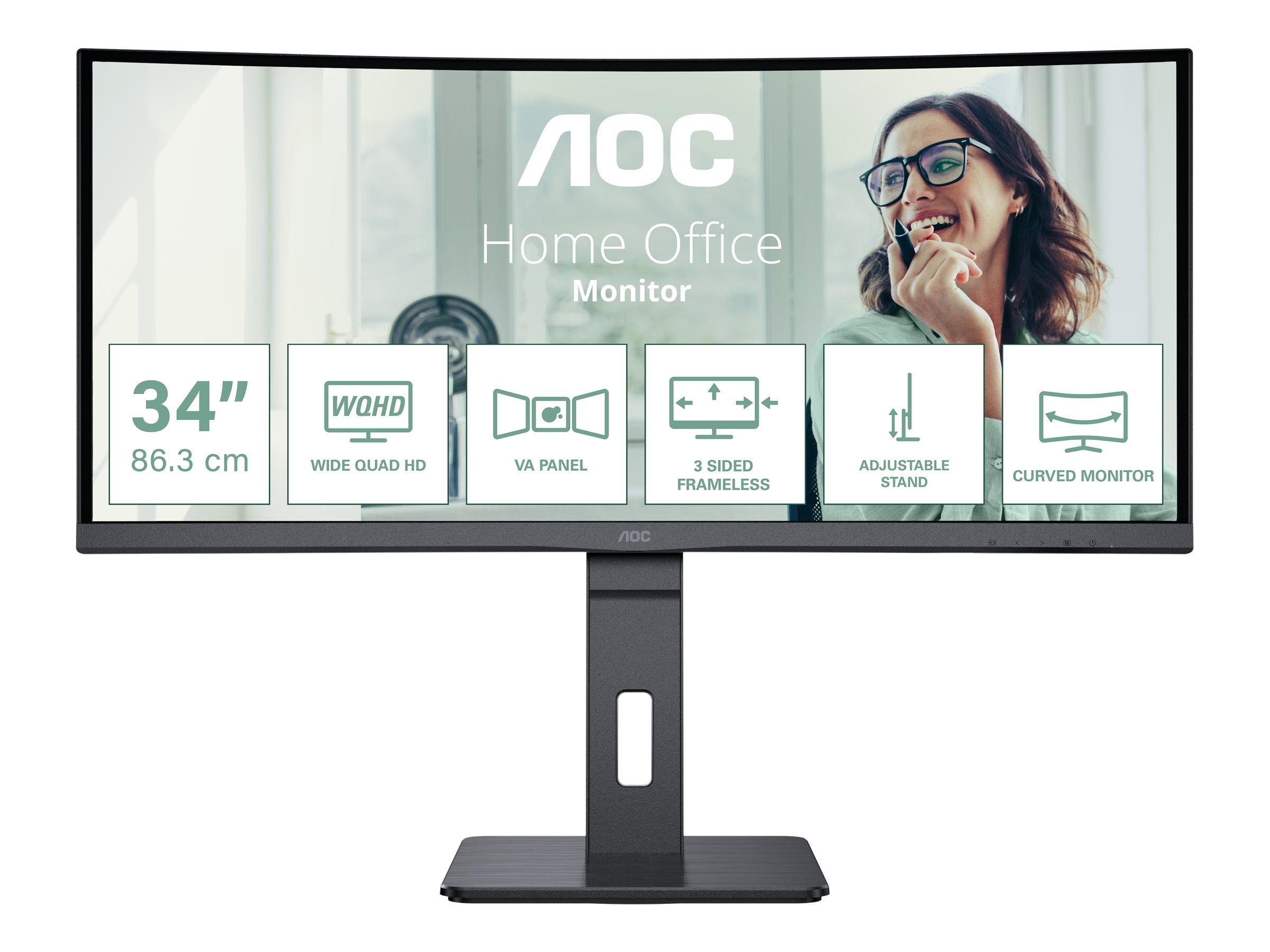 AOC - CU34P3CV - 34 " - VA - 21:9 - 100 Hz - 4 ms - 3440 x 1440 pixels - HDMI ports quantity 1