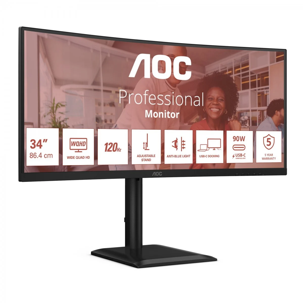 AOC - CU34E4CV - 34 " - VA - 21:9 - 120 Hz - 4 ms - 3440 x 1440 pixels - HDMI ports quantity 2 - Black