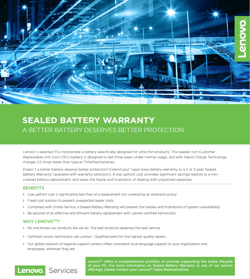Lenovo - Warranty - Warranty 3Y Sealed Battery Add On  Replacement - 3 year(s)
