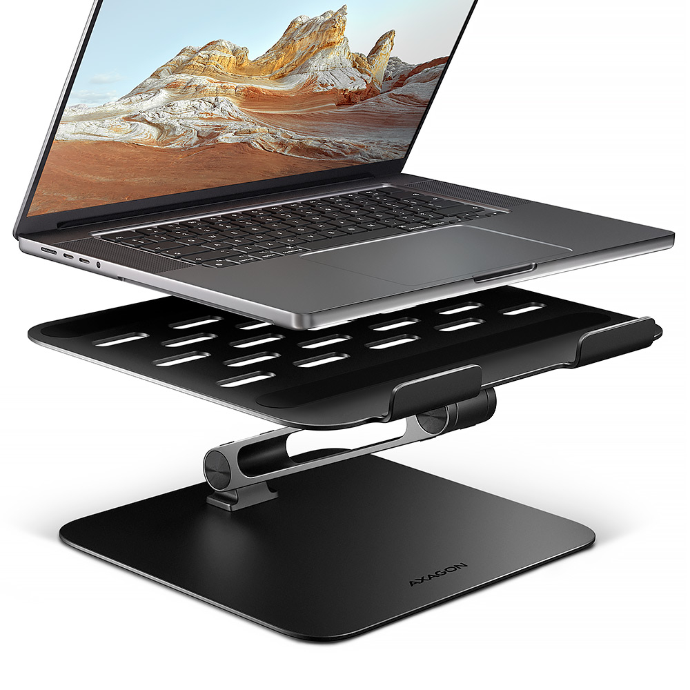 AXAGON STND-LQB stand for notebooks and tablets - Adjustable Height, Angle - 10-17.3 " - Maximum weight (capacity) 5 kg - Black