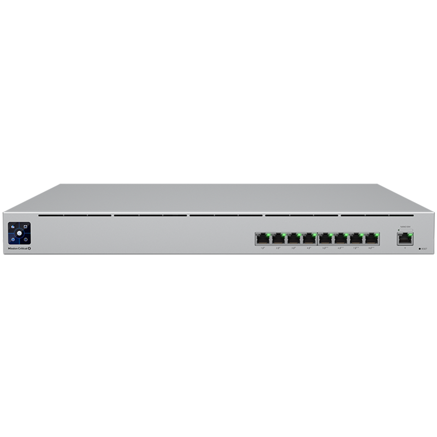 Ubiquiti USW-Mission-Critical switch with integrated 368Wh Lithium-ion battery, capable of providing uninterruptible power for 8 devices.