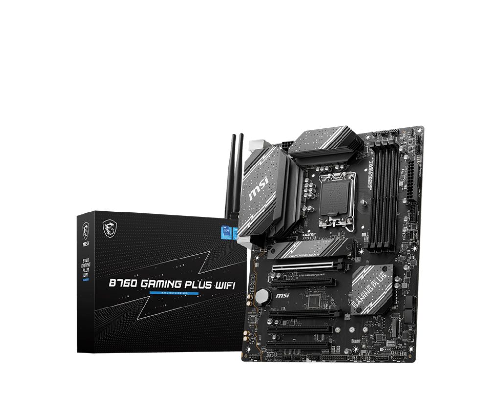 MSI - B760 GAMING PLUS WIFI - Processor family Intel - Processor socket  LGA1700 - DDR5 - Memory slots 4 - Supported hard disk drive interfaces SATA, M.2 - Number of SATA connectors 4 - Chipset Intel B760 - ATX