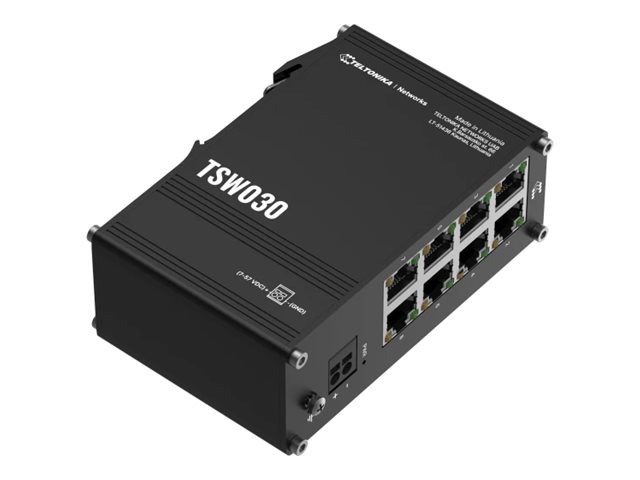 Teltonika - Switch - TSW030 - Unmanaged - DIN rail mountable - 10/100 Mbps (RJ-45) ports quantity 8 - Power supply type 2-pin industrial DC power socket