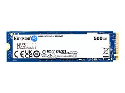Kingston SSD - NV3 - 500 GB - SSD form factor M.2 2280 - Solid-state drive interface PCIe NVMe Gen 4.0 (x4) - Read speed 5000 MB/s - Write speed 3000 MB/s