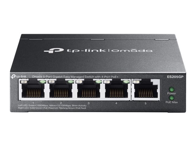 TP-LINK - Omada 5-Port Gigabit Easy Managed Switch with 4-Port PoE+ - ES205GP - Desktop/Wall mountable