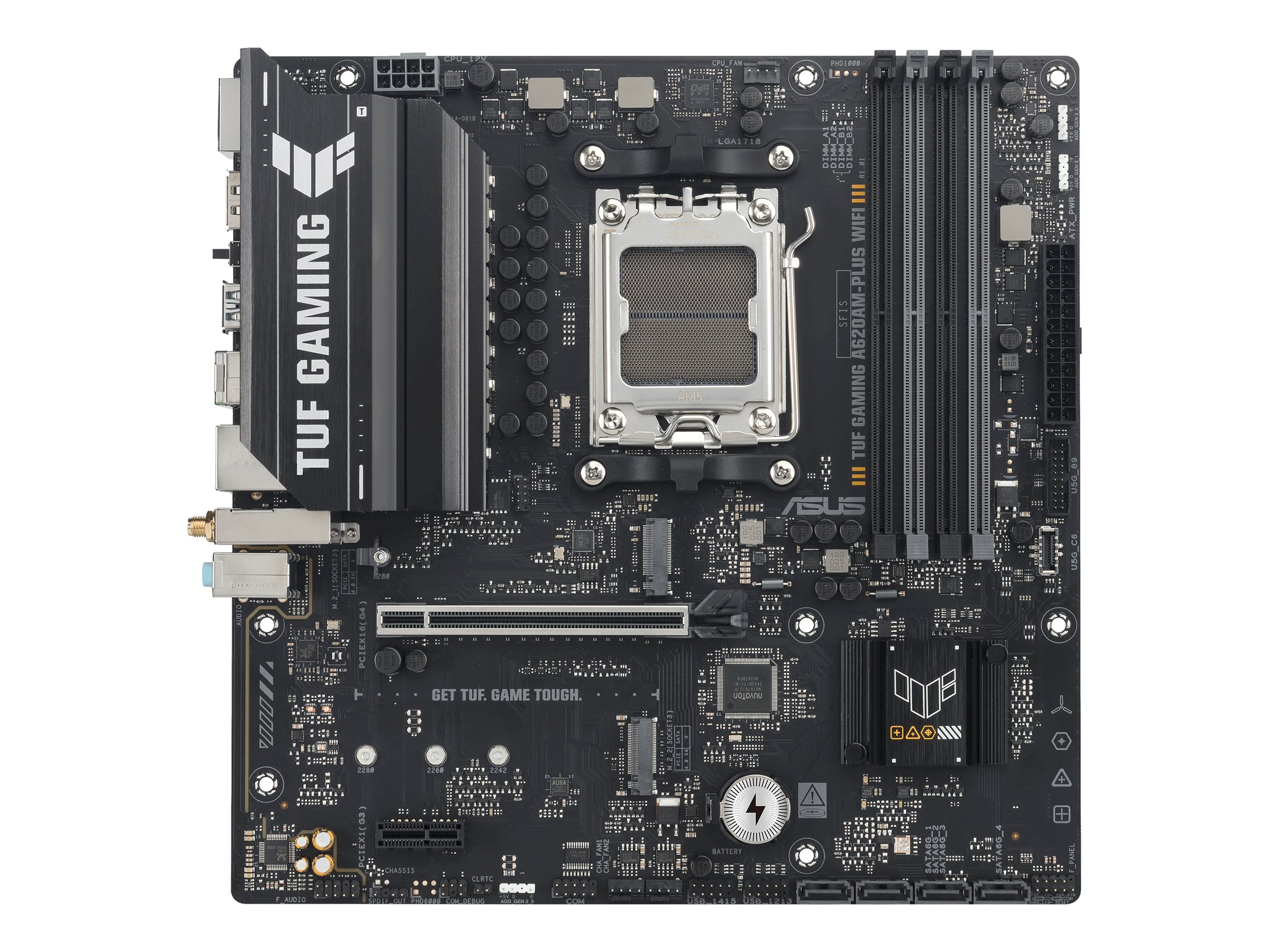 Asus TUF GAMING A620AM-PLUS WIFI - Processor family AMD - Processor socket AM5 - DDR5 SDRAM - Supported hard disk drive interfaces SATA, M.2