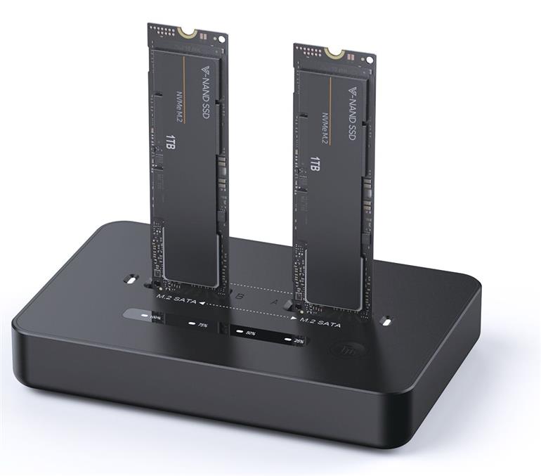 Gembird Desktop dual drive USB Type-C M.2 NVME (and SATA) SSD docking station, Black - DD2-U3M2