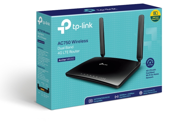 TP-LINK - 4G LTE Router - Archer MR200 - 802.11ac - 300+433 Mbit/s - 10/100 Mbit/s - Ethernet LAN (RJ-45) ports 3 - Mesh Support No - MU-MiMO No - 4G - Antenna type 2xDetachable antennas