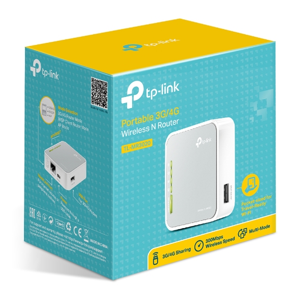TP-LINK - 4G LTE Router - TL-MR3020 - 802.11n - 300 Mbit/s - 10/100 Mbit/s - Ethernet LAN (RJ-45) ports 3 - Mesh Support No - MU-MiMO No - No mobile broadband - Antenna type 2xDetachable antennas