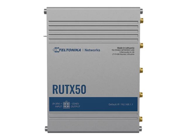 Teltonika - INDUSTRIAL 5G ROUTER - RUTX50 - 802.11ac - 867 Mbit/s - 10/100/1000 Mbps Mbit/s - Ethernet LAN (RJ-45) ports 5 - Mesh Support Yes - MU-MiMO Yes - 5G - Antenna type Internal