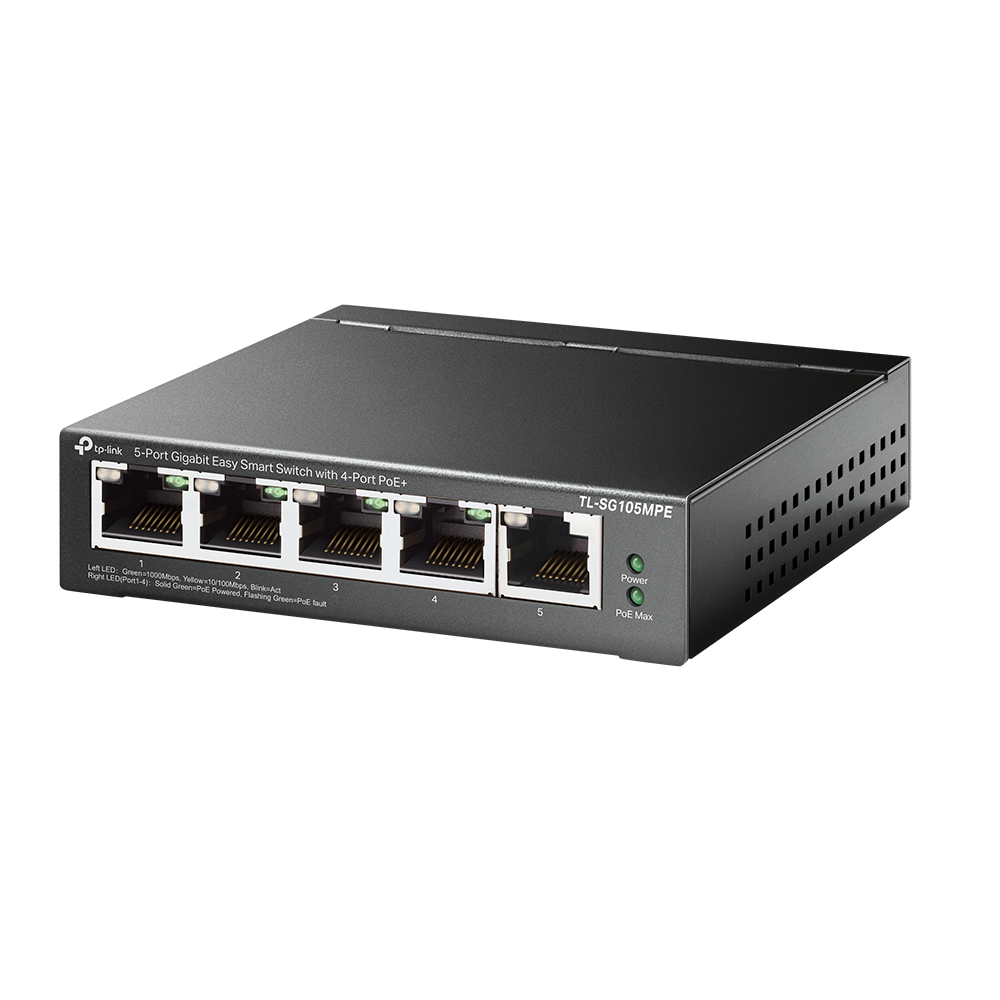TP-LINK - 5-Port Gigabit Easy Smart Switch with 4-Port PoE+ - TL-SG105MPE - Managed L2 - Desktop - 60 month(s)