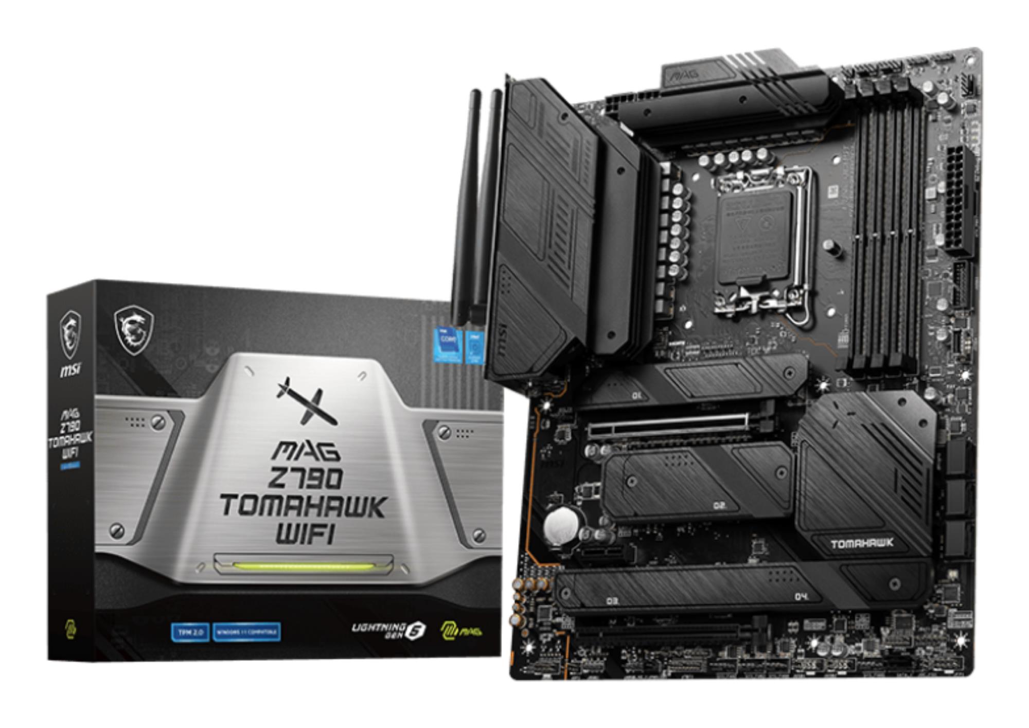 Mainboard|MSI|Intel Z790|LGA1700|ATX|Memory DDR5|Memory slots 4|1xPCI-Express 3.0 1x|2xPCI-Express 5.0 16x|4xM.2|1xHDMI|1xDisplayPort|8xUSB 3.2|2xUSB-C|1xOptical S/PDIF|1xRJ45|5xAudio port|MAGZ790TOMAHAWKWIFI