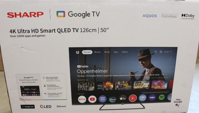 SALE OUT. Sharp 50HP6265E 50" (126cm) QLED 4K Ultra HD Google TV, Dolby Vision, Dolby Atmos, Central Stand - Sharp 50HP6265E - 50 - Smart TV - Google TV - UHD - Black - DAMAGED PACKAGING