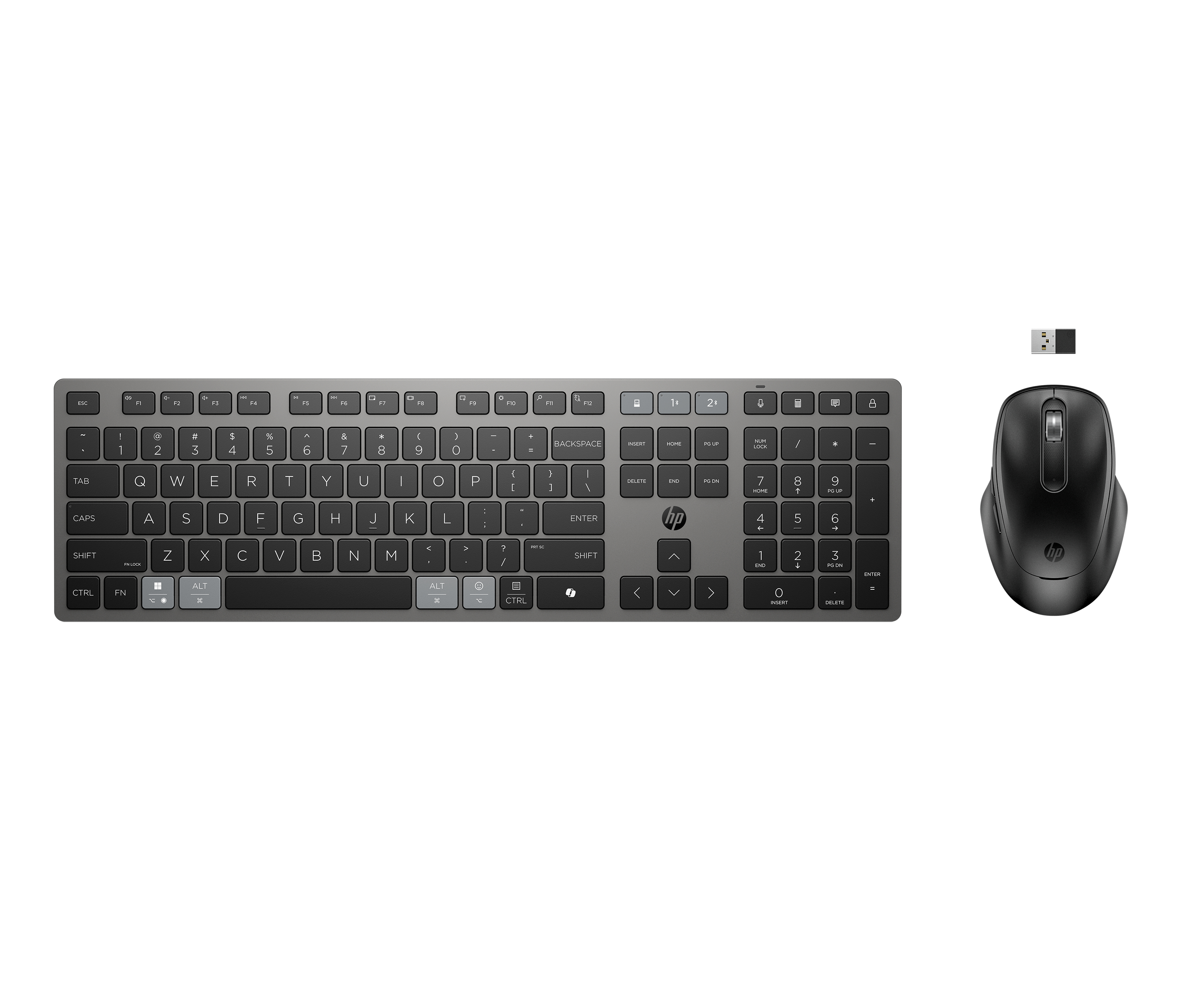 HP 725 Wireless Mouse Keyboard Combo - Multi-Device, Dual-Mode, Programmable, Rechargeable, 4000 dpi, spill resistant - Nightfall Black - ENG