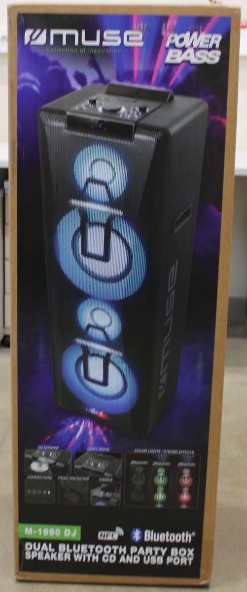 SALE OUT. Muse M-1990 DJ Party Box Double Bluetooth CD, DAMAGED PACKAGING - Muse - Party Box Double Bluetooth CD Speaker - M-1990 DJ - Warranty 24 month(s) - 1000 W - Bluetooth - Wireless connection - Portable - Black - DAMAGED PACKAGING