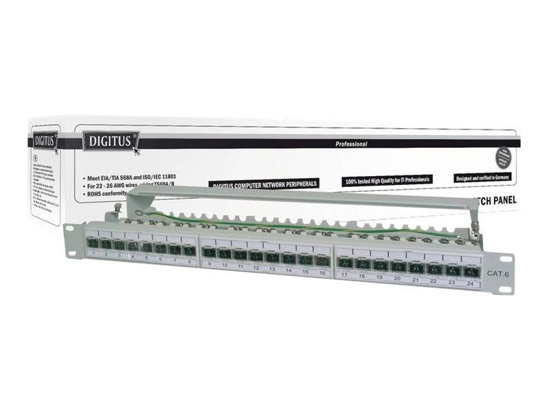 Digitus - CAT 6A Patch Panel, shielded, 1U, 24-port - RJ45, 8P8C - Grey