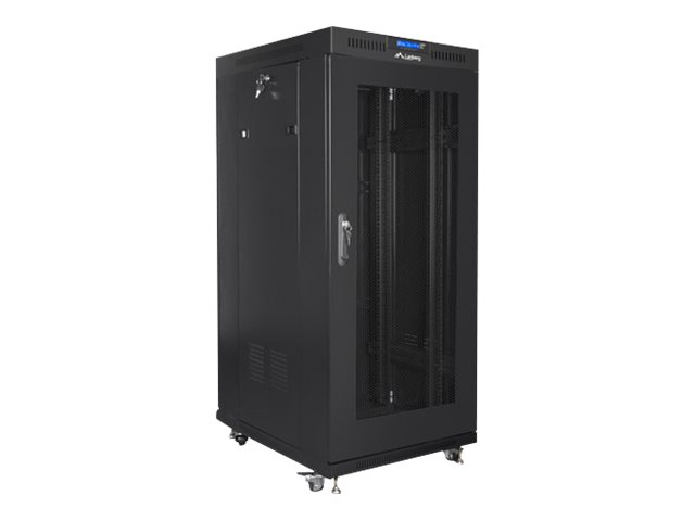 Lanberg - Rack cabinet 19" free-standing 22U/800x800 (flat pack) with mesh door, LCD - FF01-8822-23BL - Black