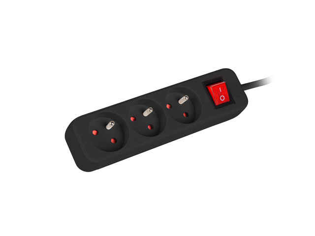 Lanberg Cable Power Strip, 3X French Outlets with Switch, Quality-Grade Copper, 3 m - PS1-03E-0300-BK